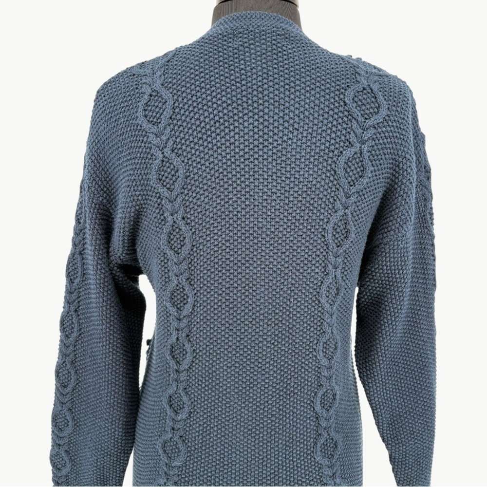 Vintage LL Bean Fisherman Cable Knit Cardigan Size Medium Navy Wool Blend 90s - Picture 8 of 13